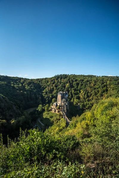 in the eve at the Eltz Castle with a beautiful blue sky