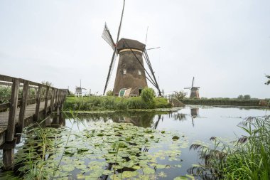 Hollanda 'da Kinderdijk' te birkaç yel değirmeni vardır.