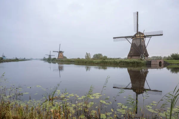 Agua Hay Varios Molinos Viento Kinderdijk Holanda — Foto de Stock