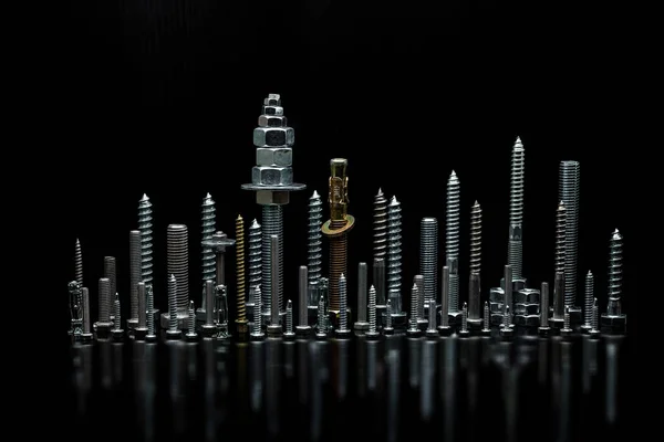 Metal city, city made with screws and bolts