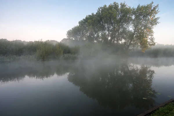 Par Une Matinée Brumeuse Dans Nature Sur Eau — Photo