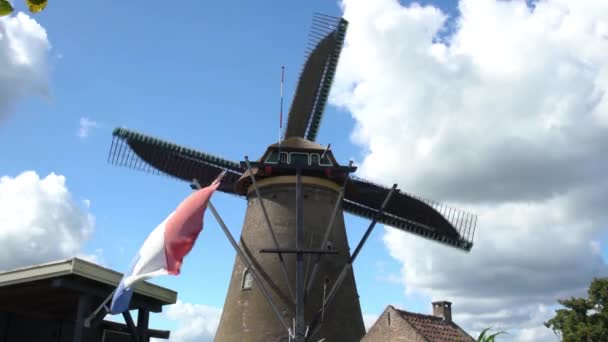 Wodzie Znajduje Się Kilka Wiatraków Kinderdijk Holandii — Wideo stockowe