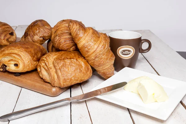 Bolo Manteiga Com Passas Croissant Feito Massa Folhada — Fotografia de Stock