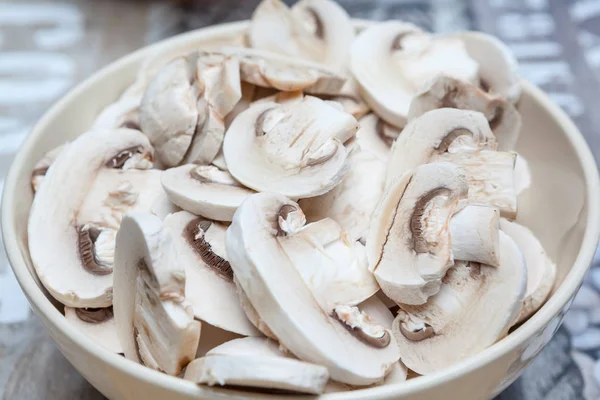 Tazón Mesa Cocina Hay Setas Rodajas — Foto de Stock