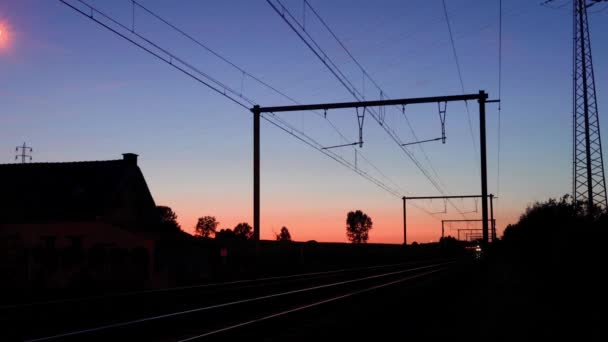 Tramonto Con Binario Una Ferrovia — Video Stock