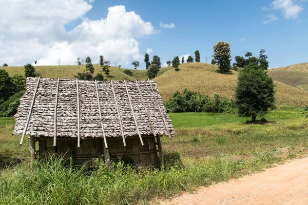 Thai houten huis op het veld — Stockfoto