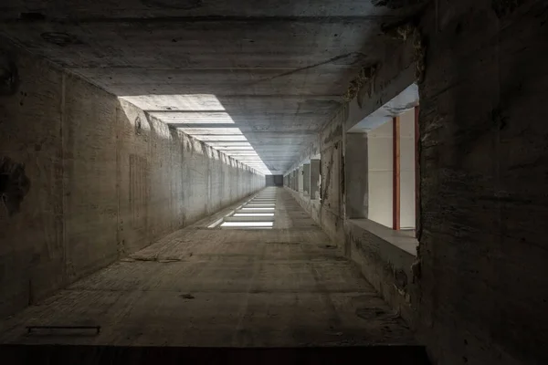 an empty elevator shaft in to construction in a high building