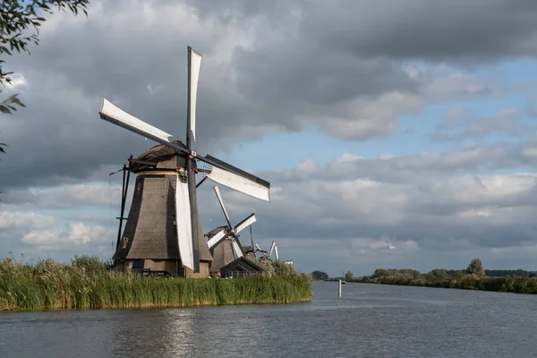 Windmolens Van Kindererdijk Een Bewolkte Dag Aan Het Water — Stockfoto