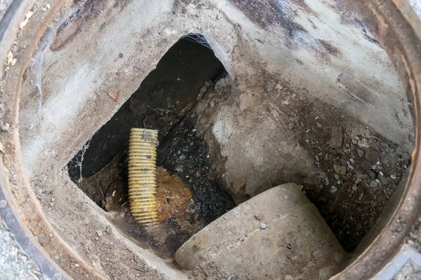 There is a sewer system in the ground that needs to be checked to make sure there are no blockages. — Stock Image Sewer System Ground Needs Checked Make Sure Blockages Royalty Free Stock Photos