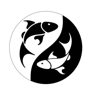 Siyah beyaz bir balık ressamıyla birlikte yin ve yang sembolü.