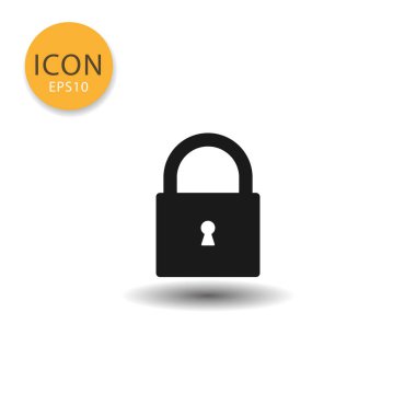 Asma kilit simgesi düz tarzında beyaz arka plan üzerinde siyah renkli vektör çizim.