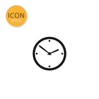 Saat simgesi düz tarzında beyaz arka plan üzerinde siyah renkli vektör çizim.