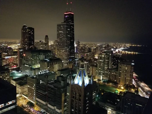 Chicago Skyline Noche Imagen de archivo