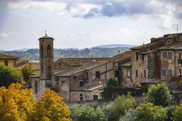Maisons Anciennes Certaldo Petite Ville Commune Toscane Italie Feuillage Automne — Photo