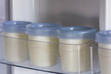 Buzdolabının yan tarafında depolanan anne sütü deposu