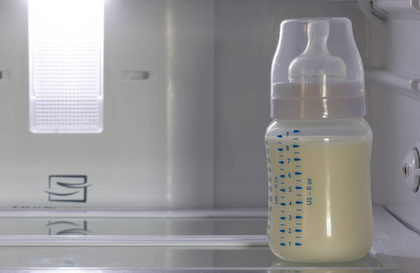 Breast milk storage stored in the back of the refrigerator