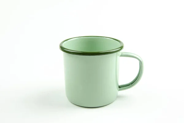 Tazza Latta Verde Sfondo Bianco — Foto Stock