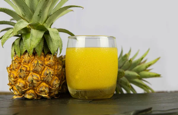 Glass Pineapple Juice Black Stone Table Background — Stock Photo, Image