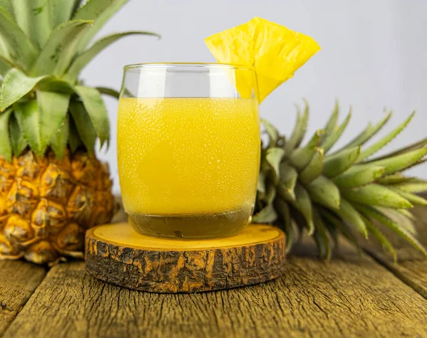 Glass Pineapple Juice Wooden Table Background — Stock Photo, Image
