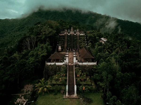 Temple in the clouds, temple gates of heaven. Lempuyang Luhur temple in Bali, Indonesia. aerial view.