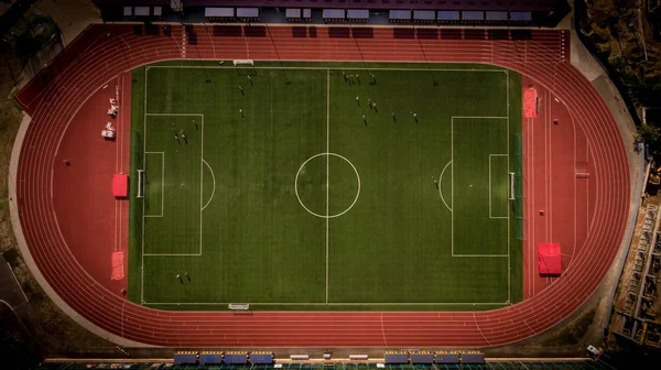 Bird eye view of a soccer, football court