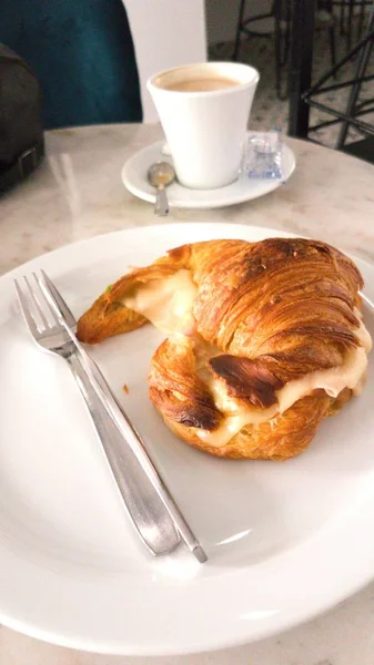 Lunch Morning Croasan Coffee — Stock Photo, Image