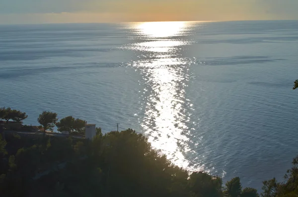 Imagem Pôr Sol Montanha Olhando Para Mar — Fotografia de Stock