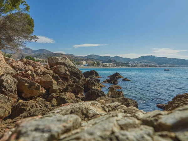 Kilátás Sziklák Tenger Falu Herradura Granada Costa — Stock Fotó