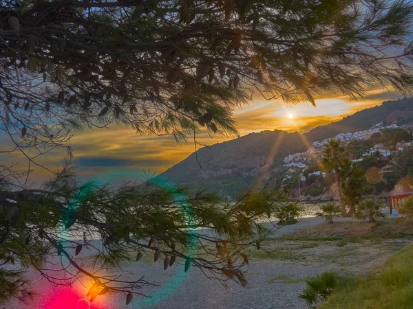 Strand Der Stadt Herradura Bei Sonnenuntergang Granada — Stockfoto