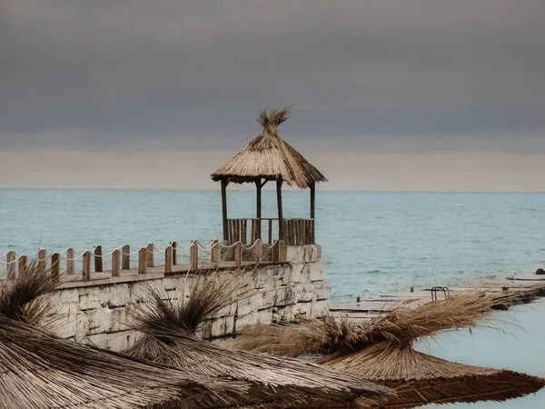 Dřevěné Moře Molo Malý Domek — Stock fotografie