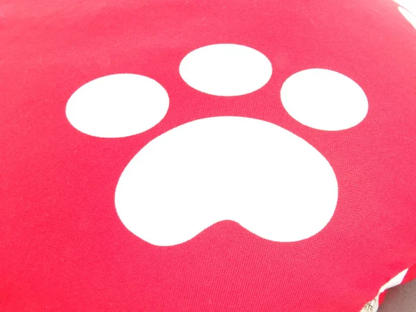 White Pet Paw Imprint on a Red Background