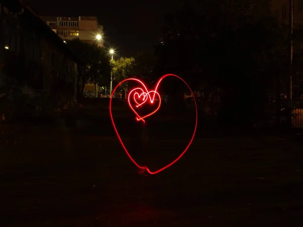 Amor Noite Lightpainting Fotografia — Fotografia de Stock