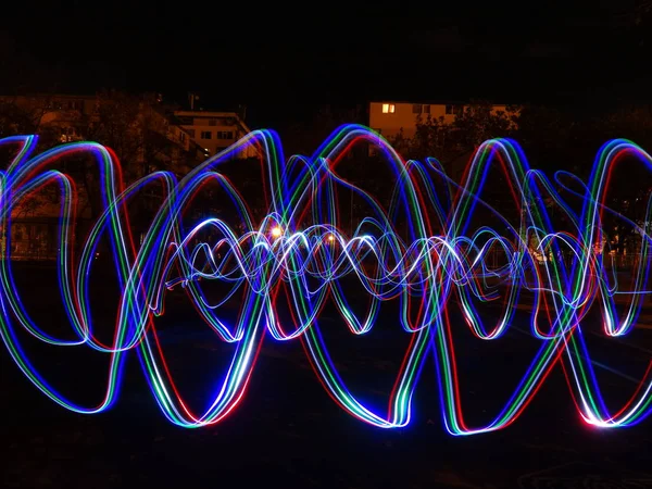 Gatan Nattfotografering Lightpainting — Stockfoto