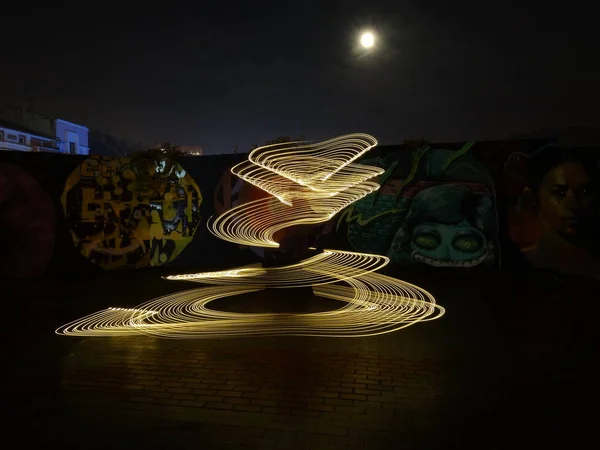 Σπείρα Δέντρο Νύχτα Lightpainting — Φωτογραφία Αρχείου