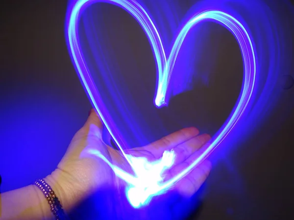 Heart Shape Lightpainting Art Hand — Stock Photo, Image