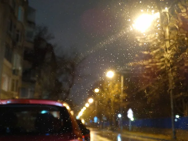 Street Traffic Lights Car Window — Stock Photo, Image