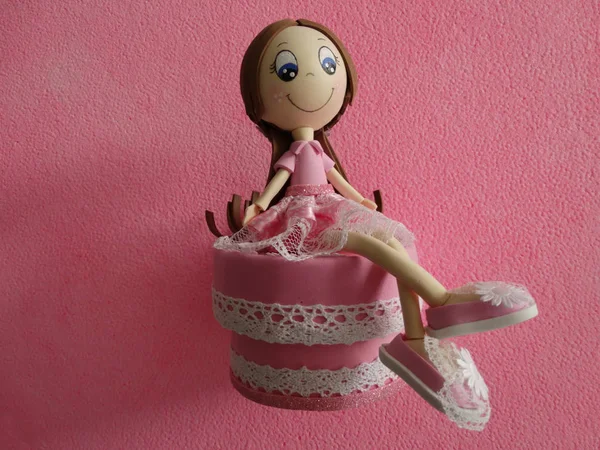 Boneca Menina Artesanal Rosa — Fotografia de Stock