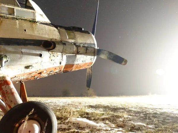 Abandoned Airplane at Night