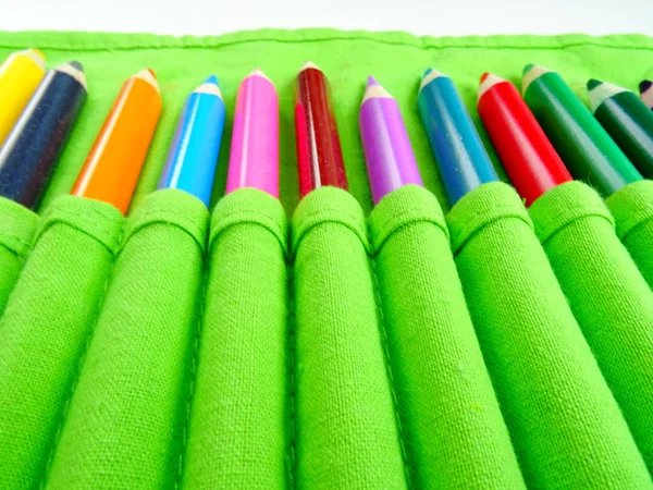 Lápis Verde Suporte Bloco Desenho — Fotografia de Stock