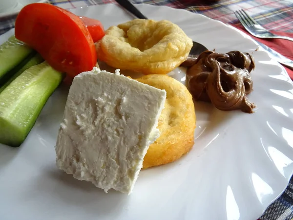 Petit Déjeuner Avec Légumes Fromage Chocolat — Photo