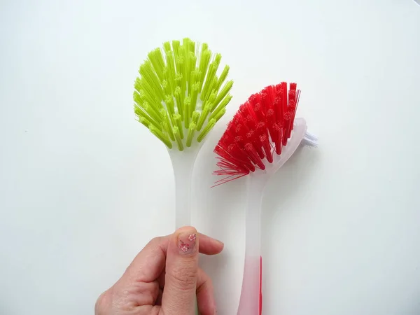 Hand Holding Kitchen Cleaning Brushes — Stock Photo, Image