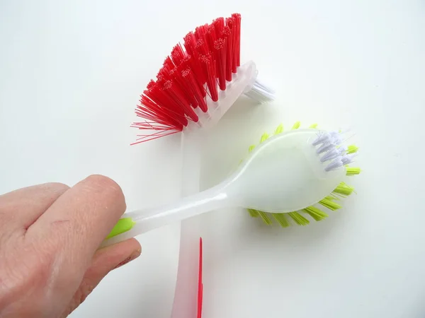 Red Green Cleaning Brushes — Stock Photo, Image