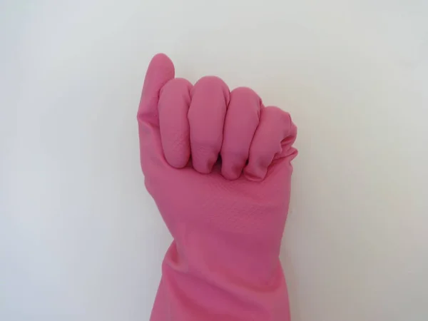 Roze Keuken Handschoen Lichte Achtergrond — Stockfoto