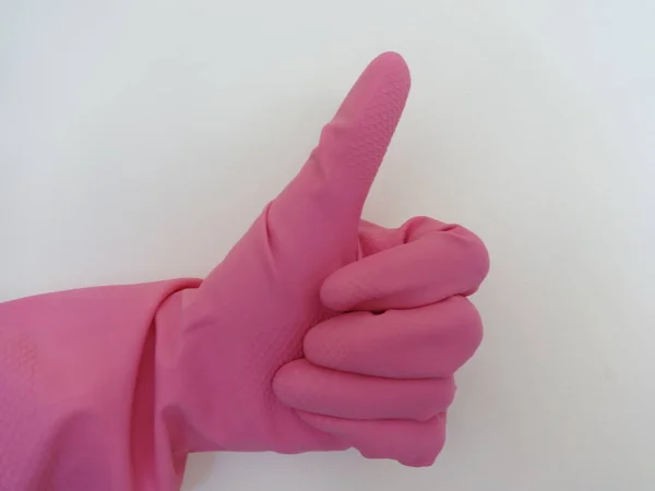 Okay Symbol with Pink Kitchen Glove