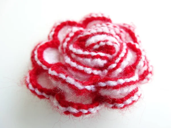 Isolated Beautiful Red White Knitted Flower — Stock Photo, Image