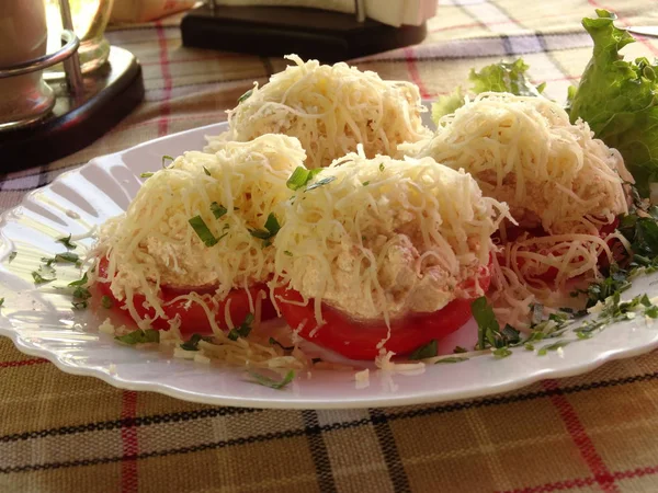 Salad Tomat Dan Keju Putih — Stok Foto