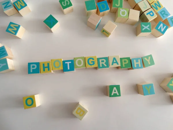 Photogtaphy Napisane Kolorowe Drewniane Kostki — Zdjęcie stockowe