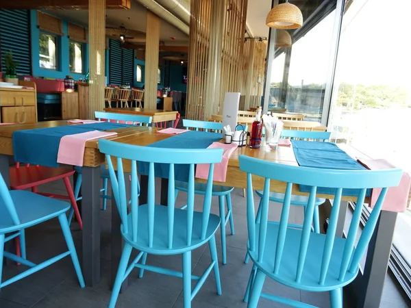 Cadeiras Restaurante Vintage Azul — Fotografia de Stock