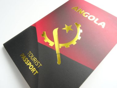 Angola kırmızı ve siyah turist pasaportu ile ülke sembolü