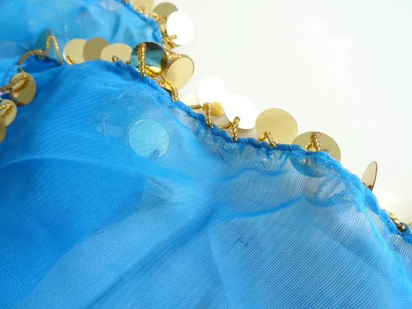 Blue Gold Shiny Belly Dance Woman Dress Sequins — Stock Photo, Image